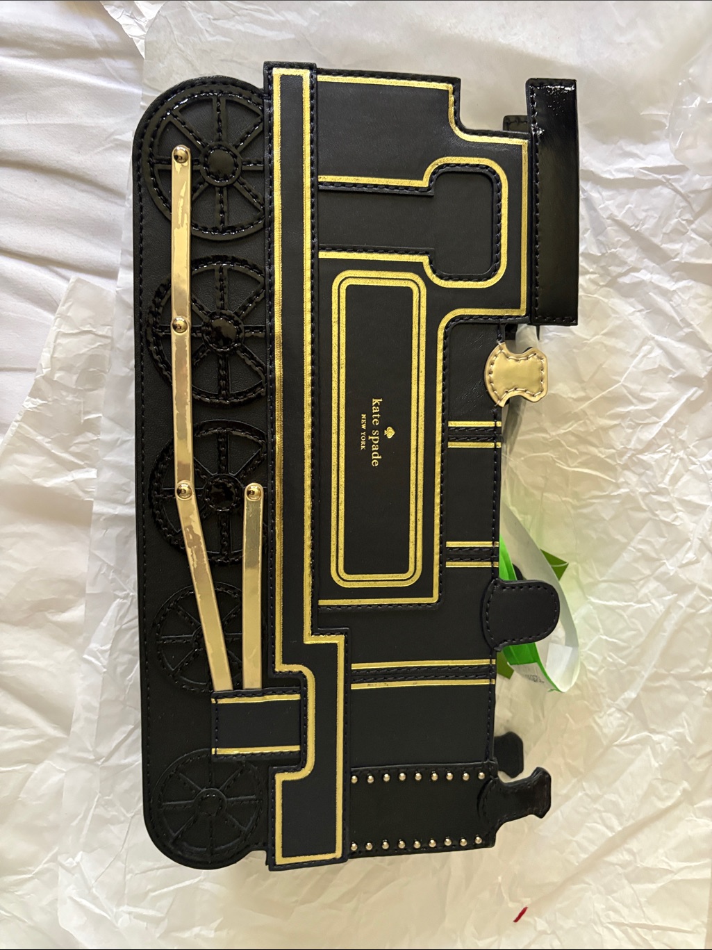 Kate Spade Black And Gold Novelty Train Clutch